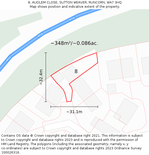 8, AUDLEM CLOSE, SUTTON WEAVER, RUNCORN, WA7 3HQ: Plot and title map