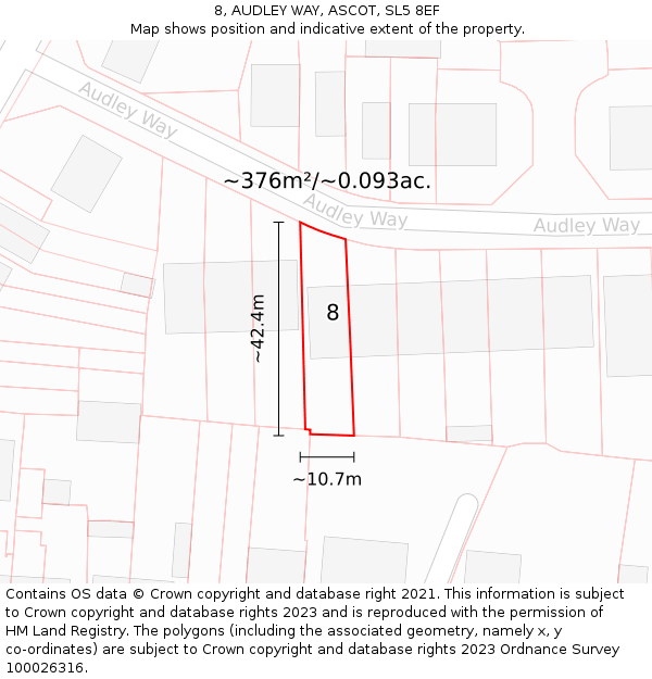 8, AUDLEY WAY, ASCOT, SL5 8EF: Plot and title map