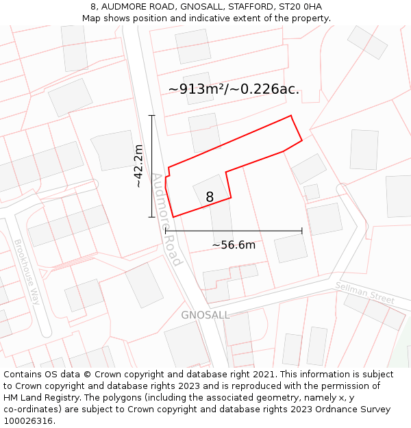 8, AUDMORE ROAD, GNOSALL, STAFFORD, ST20 0HA: Plot and title map
