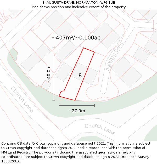 8, AUGUSTA DRIVE, NORMANTON, WF6 1UB: Plot and title map