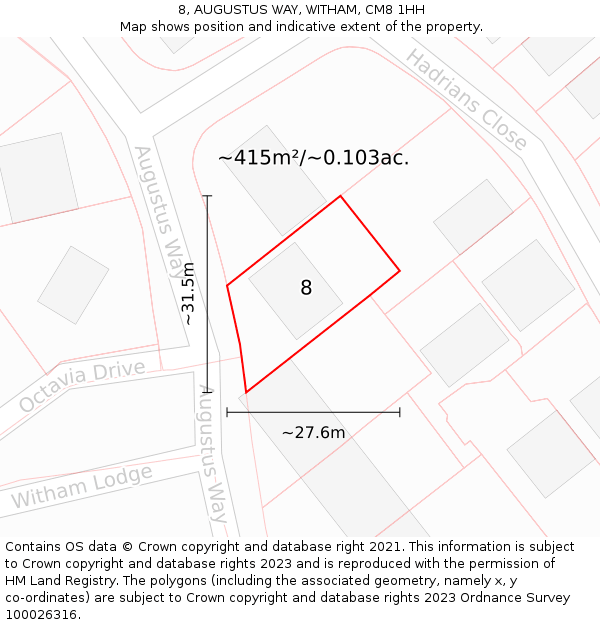 8, AUGUSTUS WAY, WITHAM, CM8 1HH: Plot and title map