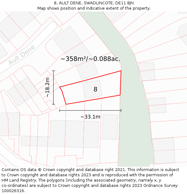 8, AULT DENE, SWADLINCOTE, DE11 8JN: Plot and title map