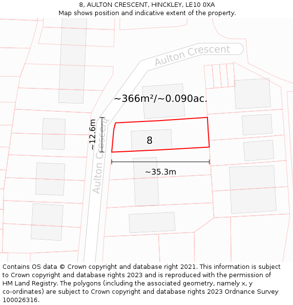 8, AULTON CRESCENT, HINCKLEY, LE10 0XA: Plot and title map
