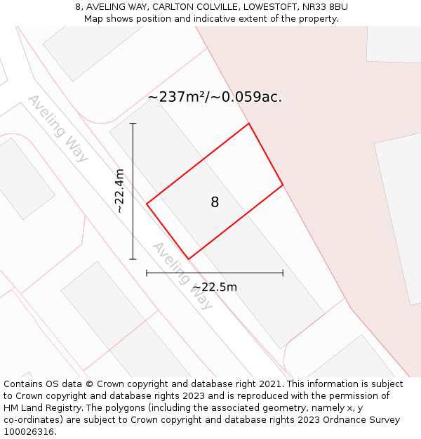 8, AVELING WAY, CARLTON COLVILLE, LOWESTOFT, NR33 8BU: Plot and title map
