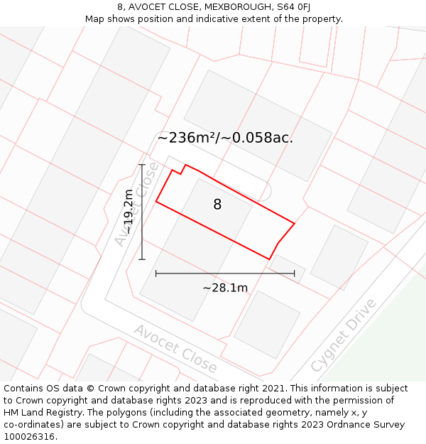 8, AVOCET CLOSE, MEXBOROUGH, S64 0FJ: Plot and title map