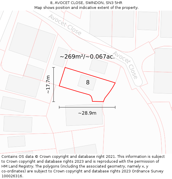 8, AVOCET CLOSE, SWINDON, SN3 5HR: Plot and title map