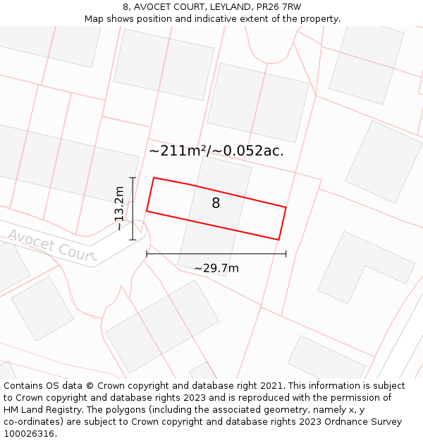 8, AVOCET COURT, LEYLAND, PR26 7RW: Plot and title map