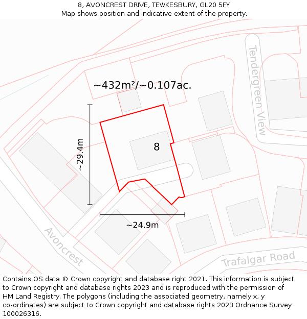 8, AVONCREST DRIVE, TEWKESBURY, GL20 5FY: Plot and title map