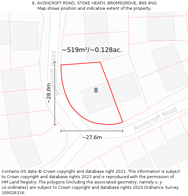 8, AVONCROFT ROAD, STOKE HEATH, BROMSGROVE, B60 4NG: Plot and title map