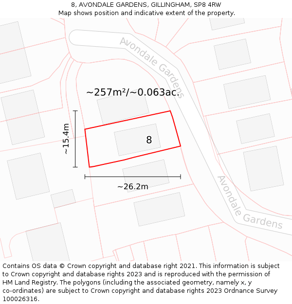 8, AVONDALE GARDENS, GILLINGHAM, SP8 4RW: Plot and title map
