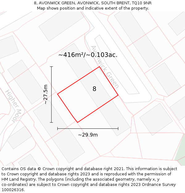 8, AVONWICK GREEN, AVONWICK, SOUTH BRENT, TQ10 9NR: Plot and title map
