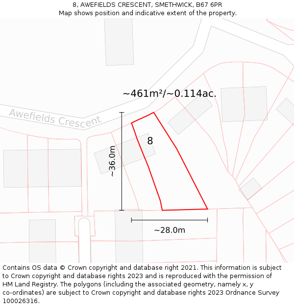 8, AWEFIELDS CRESCENT, SMETHWICK, B67 6PR: Plot and title map