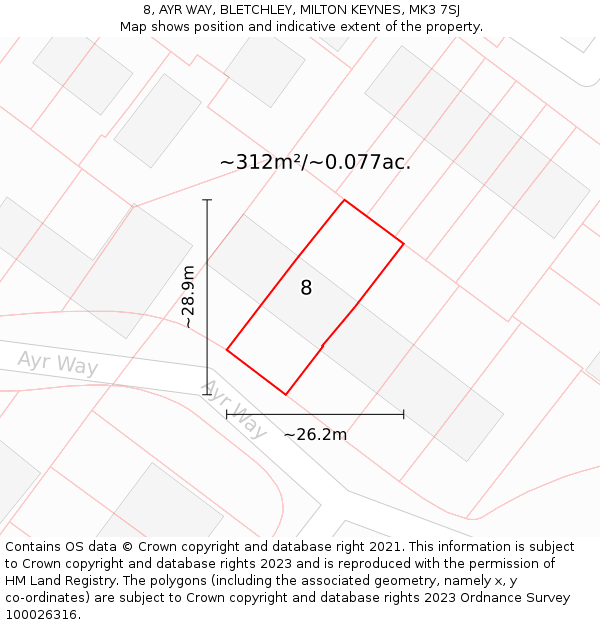 8, AYR WAY, BLETCHLEY, MILTON KEYNES, MK3 7SJ: Plot and title map