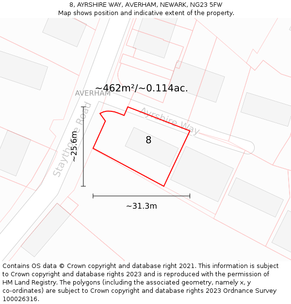 8, AYRSHIRE WAY, AVERHAM, NEWARK, NG23 5FW: Plot and title map