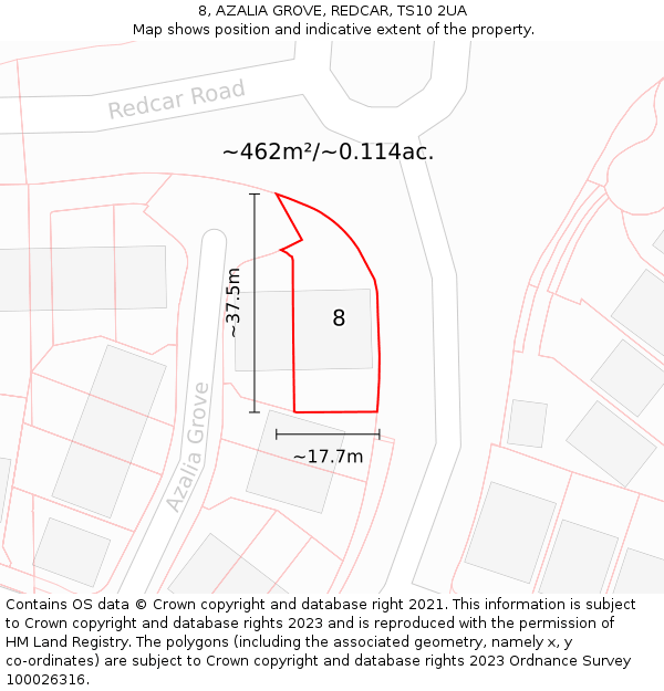 8, AZALIA GROVE, REDCAR, TS10 2UA: Plot and title map