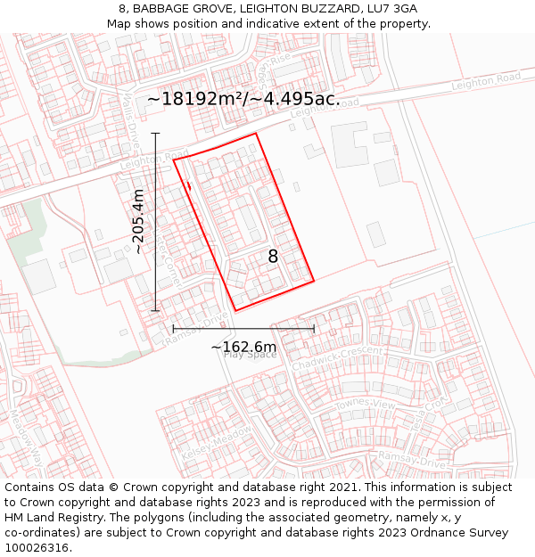 8, BABBAGE GROVE, LEIGHTON BUZZARD, LU7 3GA: Plot and title map