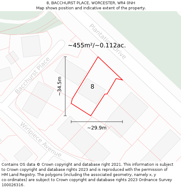 8, BACCHURST PLACE, WORCESTER, WR4 0NH: Plot and title map