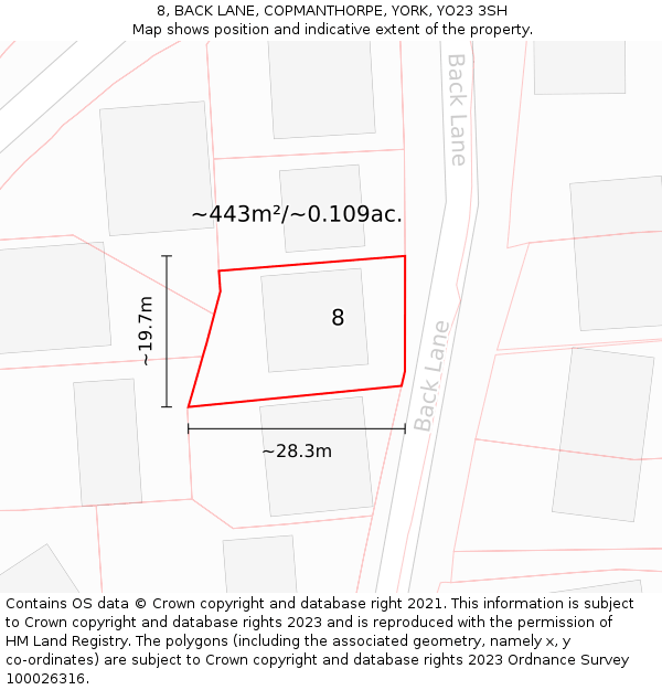 8, BACK LANE, COPMANTHORPE, YORK, YO23 3SH: Plot and title map