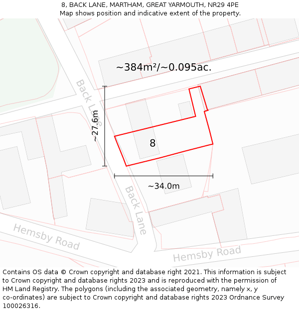 8, BACK LANE, MARTHAM, GREAT YARMOUTH, NR29 4PE: Plot and title map