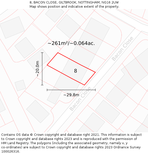 8, BACON CLOSE, GILTBROOK, NOTTINGHAM, NG16 2UW: Plot and title map