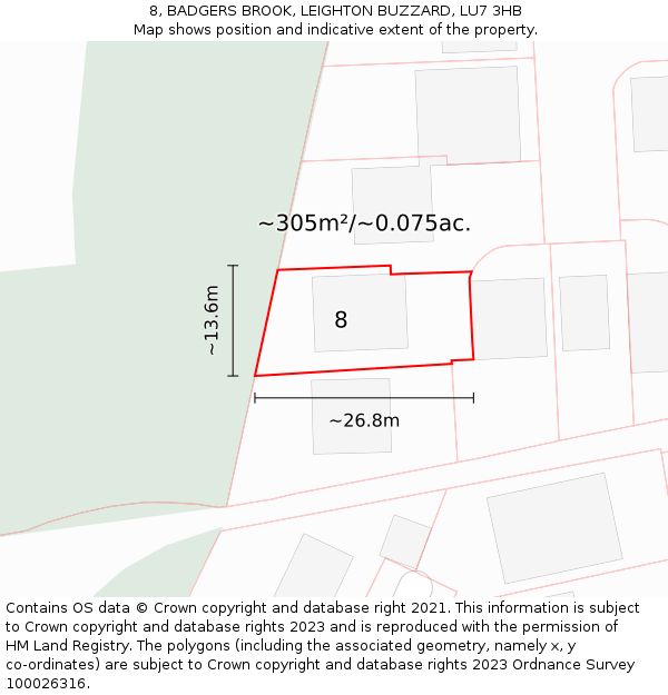8, BADGERS BROOK, LEIGHTON BUZZARD, LU7 3HB: Plot and title map