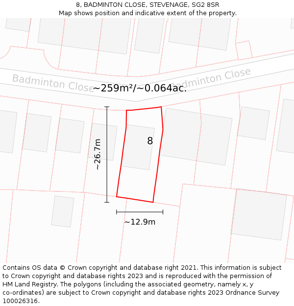 8, BADMINTON CLOSE, STEVENAGE, SG2 8SR: Plot and title map