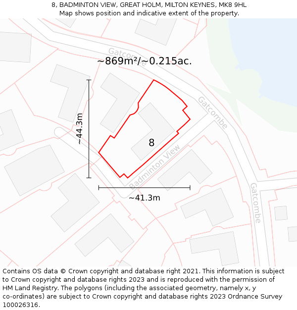 8, BADMINTON VIEW, GREAT HOLM, MILTON KEYNES, MK8 9HL: Plot and title map