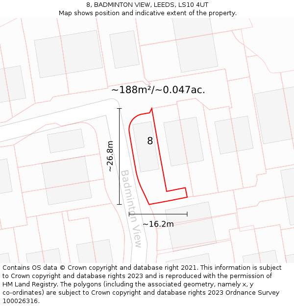 8, BADMINTON VIEW, LEEDS, LS10 4UT: Plot and title map