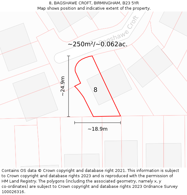 8, BAGSHAWE CROFT, BIRMINGHAM, B23 5YR: Plot and title map