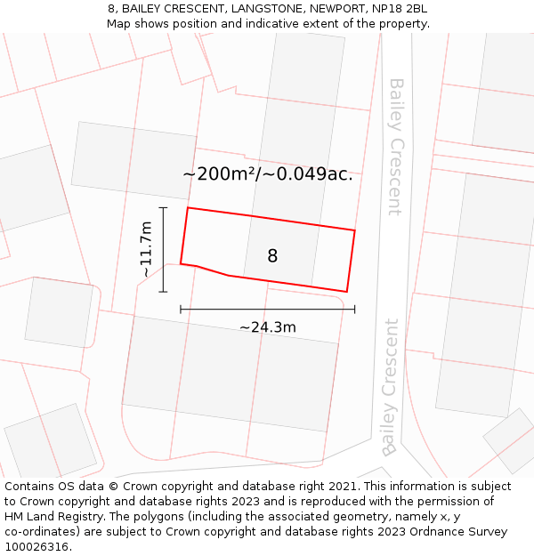 8, BAILEY CRESCENT, LANGSTONE, NEWPORT, NP18 2BL: Plot and title map