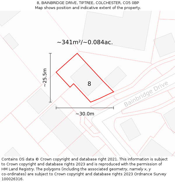 8, BAINBRIDGE DRIVE, TIPTREE, COLCHESTER, CO5 0BP: Plot and title map