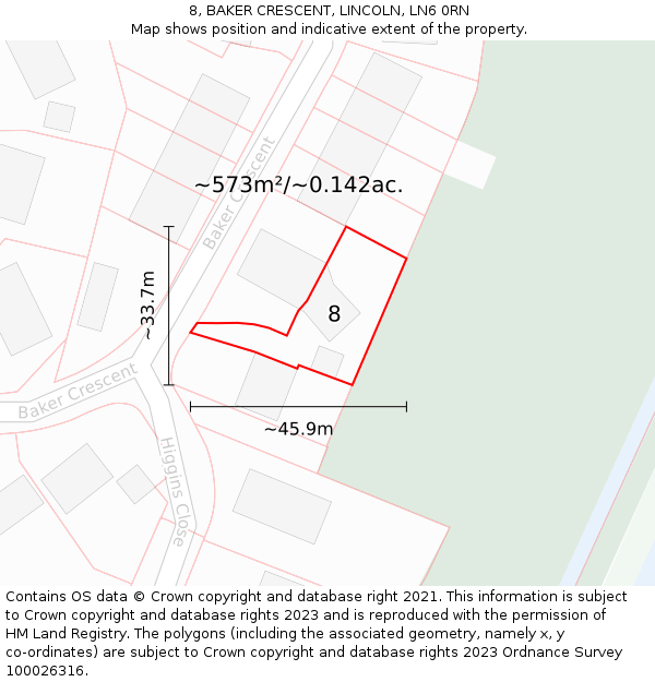 8, BAKER CRESCENT, LINCOLN, LN6 0RN: Plot and title map