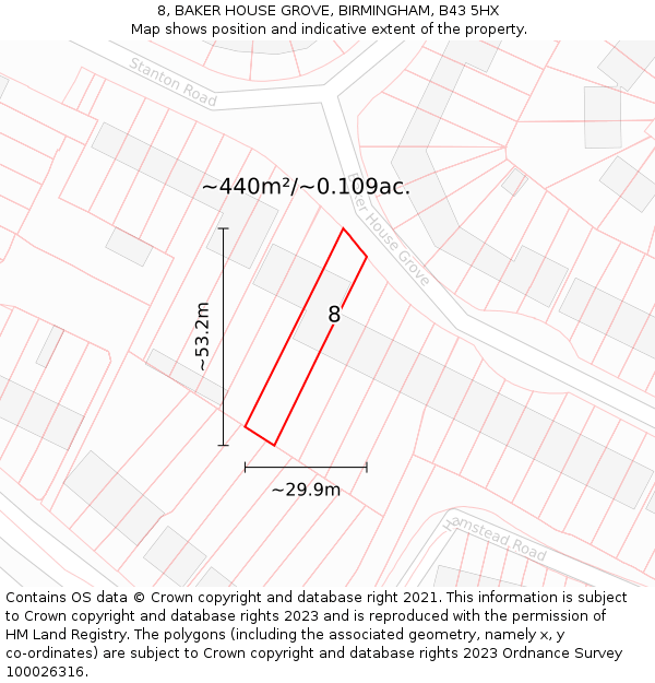 8, BAKER HOUSE GROVE, BIRMINGHAM, B43 5HX: Plot and title map