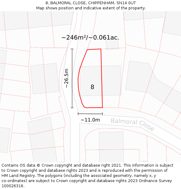 8, BALMORAL CLOSE, CHIPPENHAM, SN14 0UT: Plot and title map