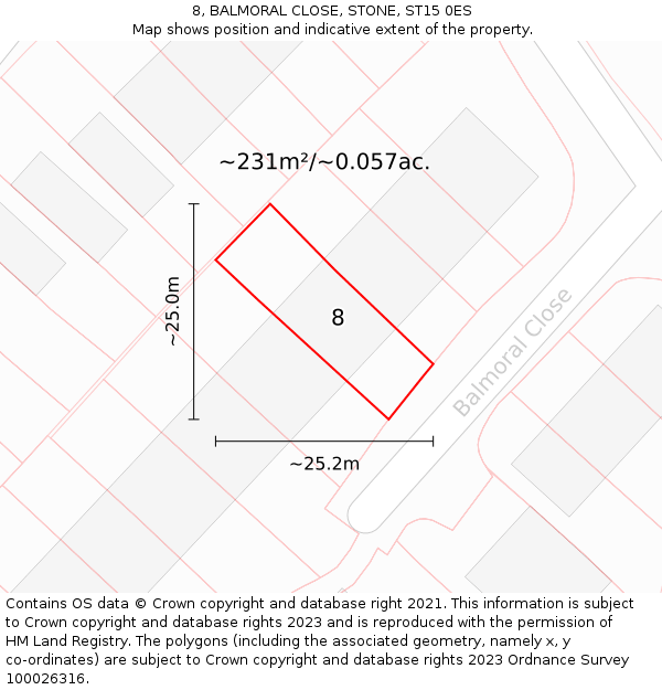 8, BALMORAL CLOSE, STONE, ST15 0ES: Plot and title map