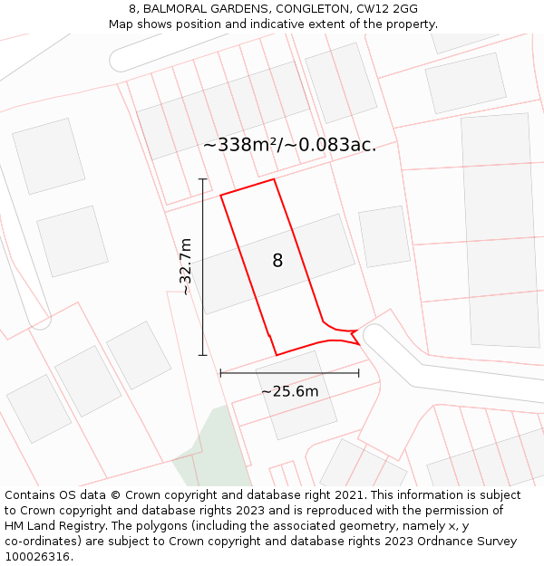 8, BALMORAL GARDENS, CONGLETON, CW12 2GG: Plot and title map