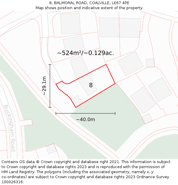 8, BALMORAL ROAD, COALVILLE, LE67 4PE: Plot and title map