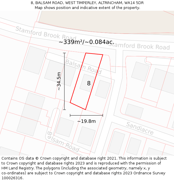 8, BALSAM ROAD, WEST TIMPERLEY, ALTRINCHAM, WA14 5DR: Plot and title map