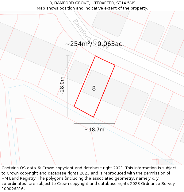 8, BAMFORD GROVE, UTTOXETER, ST14 5NS: Plot and title map