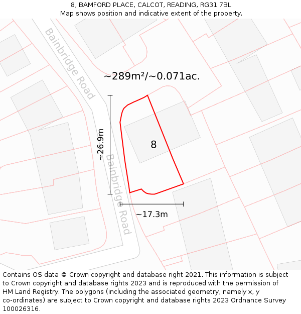 8, BAMFORD PLACE, CALCOT, READING, RG31 7BL: Plot and title map