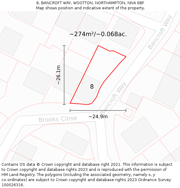 8, BANCROFT WAY, WOOTTON, NORTHAMPTON, NN4 6BF: Plot and title map