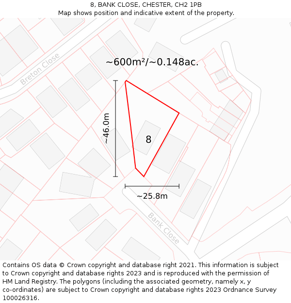 8, BANK CLOSE, CHESTER, CH2 1PB: Plot and title map