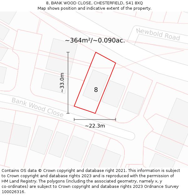 8, BANK WOOD CLOSE, CHESTERFIELD, S41 8XQ: Plot and title map