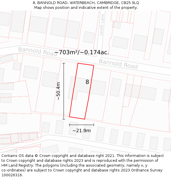 8, BANNOLD ROAD, WATERBEACH, CAMBRIDGE, CB25 9LQ: Plot and title map
