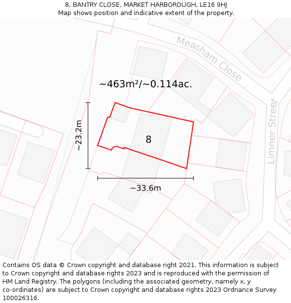 8, BANTRY CLOSE, MARKET HARBOROUGH, LE16 9HJ: Plot and title map