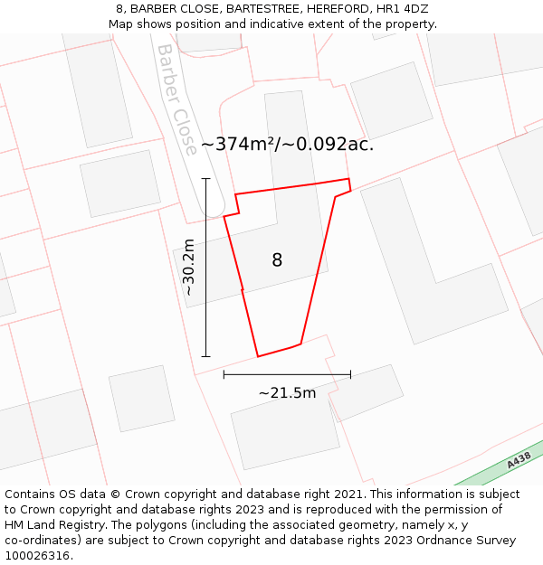 8, BARBER CLOSE, BARTESTREE, HEREFORD, HR1 4DZ: Plot and title map