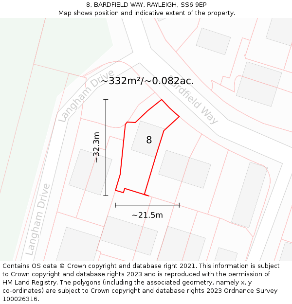 8, BARDFIELD WAY, RAYLEIGH, SS6 9EP: Plot and title map