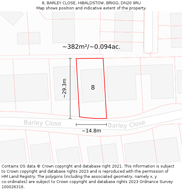 8, BARLEY CLOSE, HIBALDSTOW, BRIGG, DN20 9RU: Plot and title map