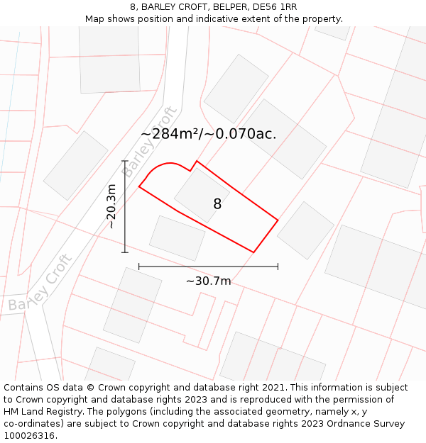 8, BARLEY CROFT, BELPER, DE56 1RR: Plot and title map