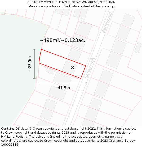 8, BARLEY CROFT, CHEADLE, STOKE-ON-TRENT, ST10 1NA: Plot and title map